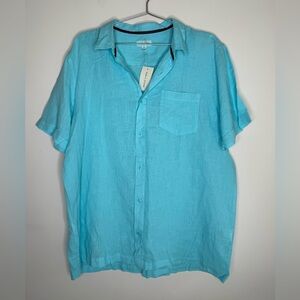 Sun + Stone Size XL Blue Linen Cotton Button Down Short Sleeve Shirt New NWT